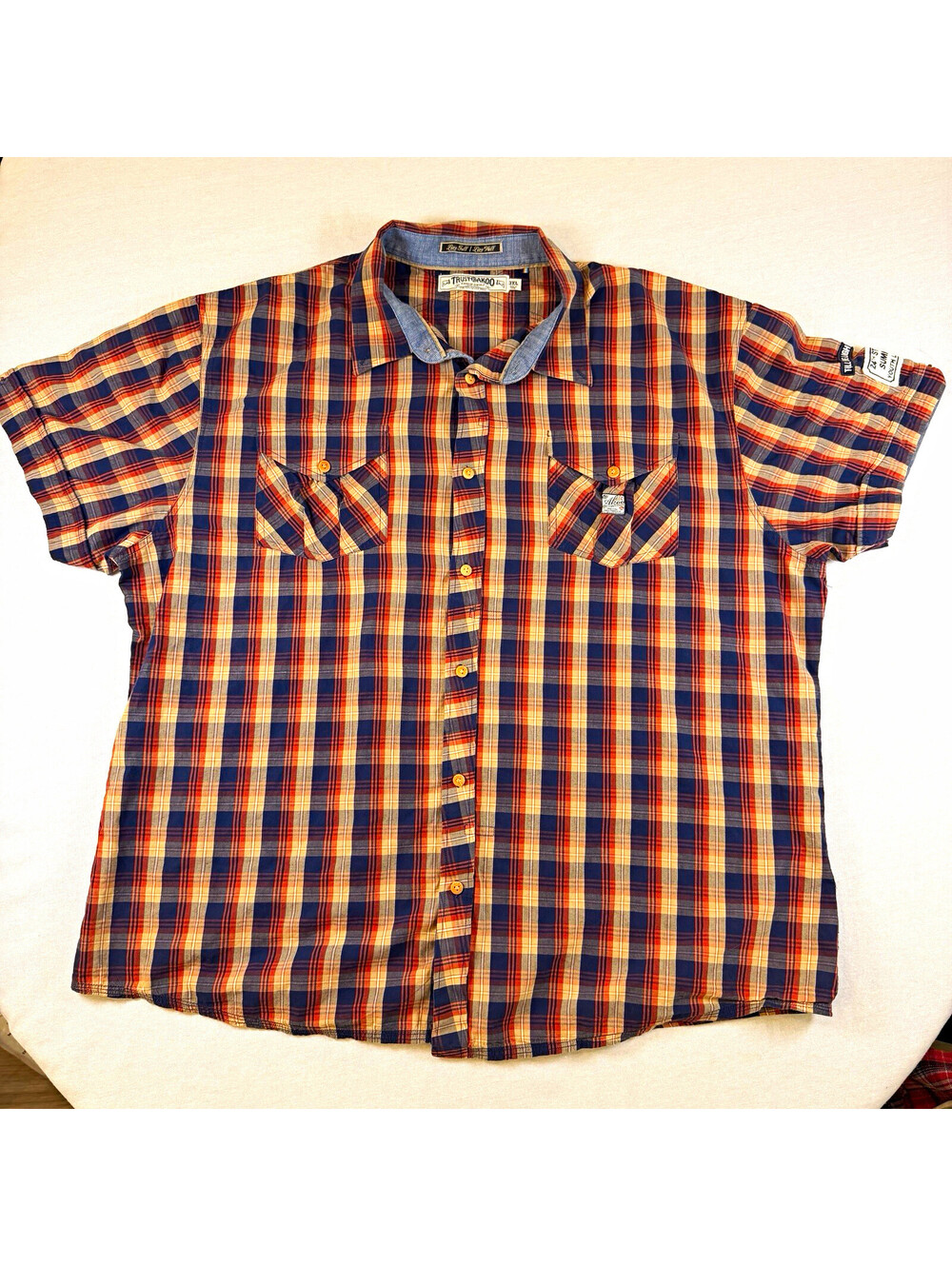 Trustonkoo Men Plaid Shirt Short Sleeve Button Up Streetwear